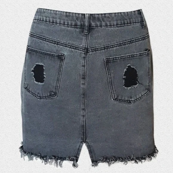 Sz 16 ATMOS&HERE STREETWEAR Gray Denim Urban Mini Skirt Frayed Detail’s - Picture 2 of 5